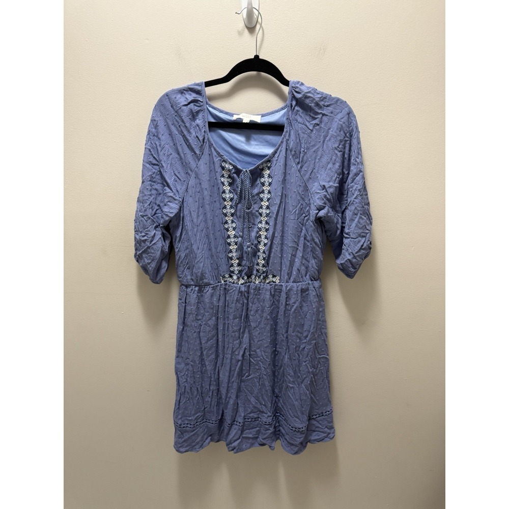 Lucky Brand Blue Textured Swiss Dot Boho Peasant Dress – Size L